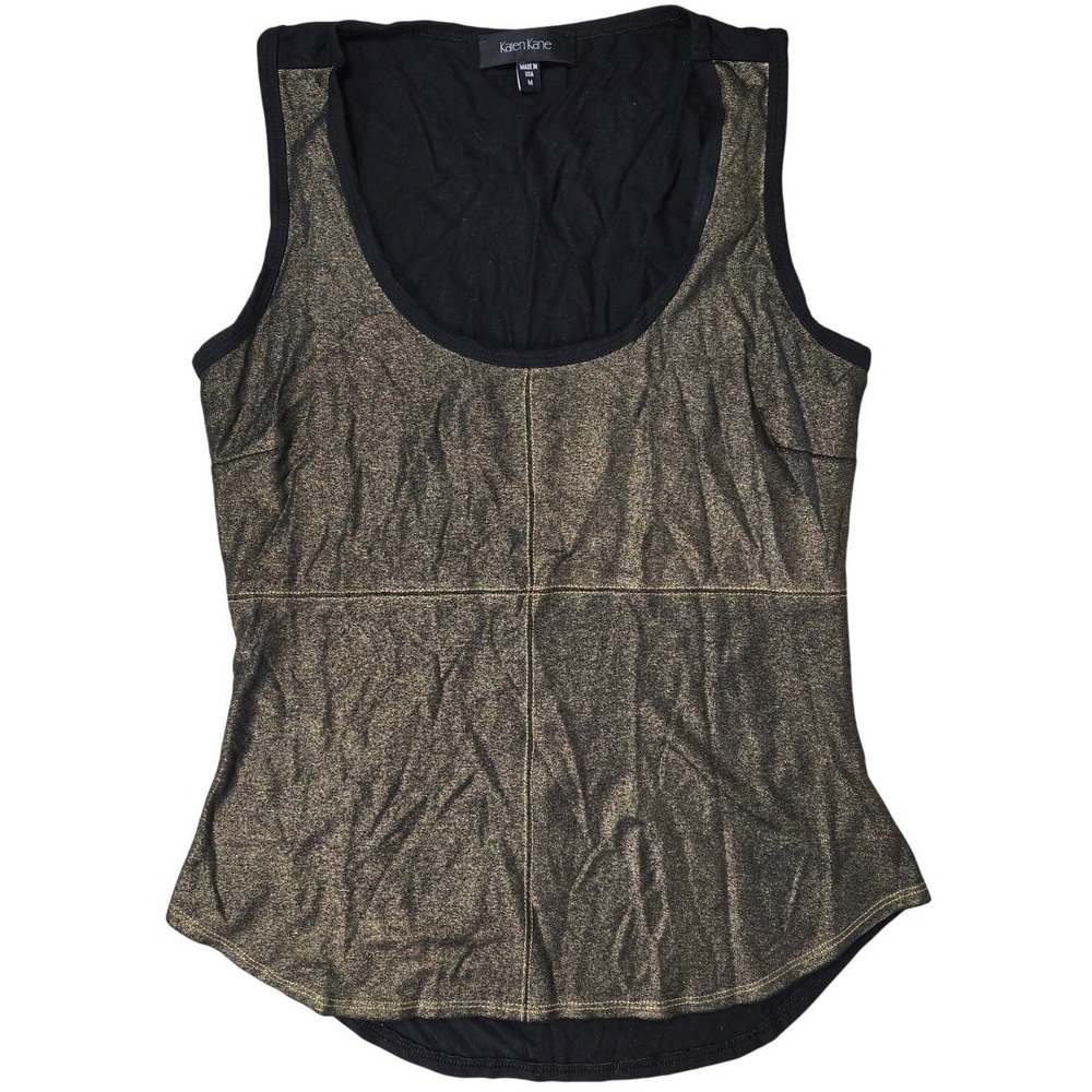 Karen Kane Womens Black Gold Metallic Shimmer Tank Top Scoop Neck Size M 4L47541